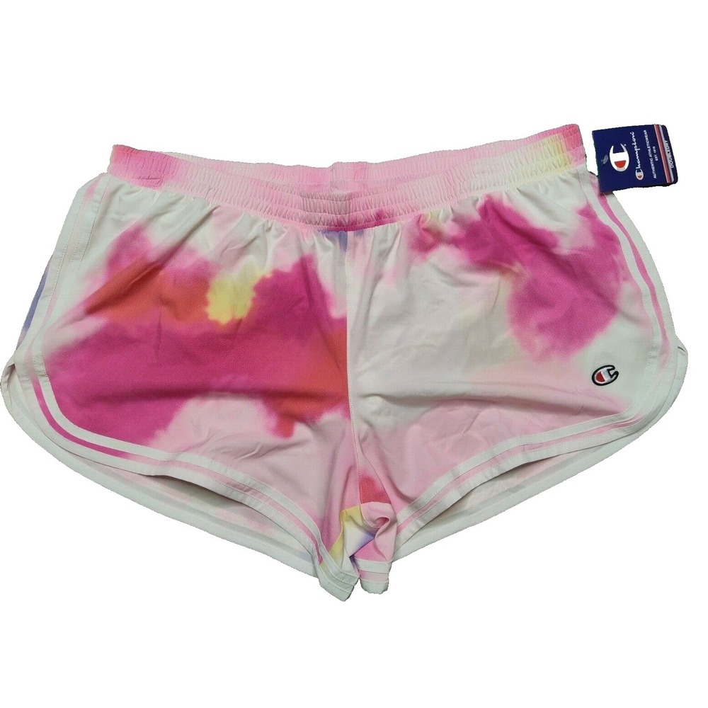 Champion Women 2XL Pink Tie Dye Double Dry Lined Varsity 3.5" Shorts NEW